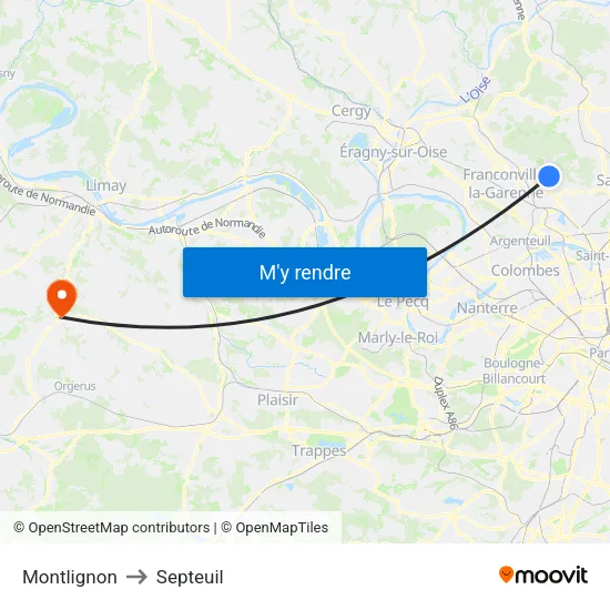 Montlignon to Septeuil map
