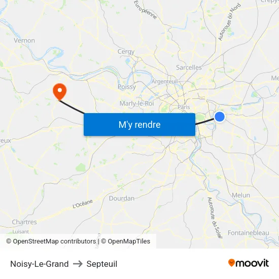 Noisy-Le-Grand to Septeuil map