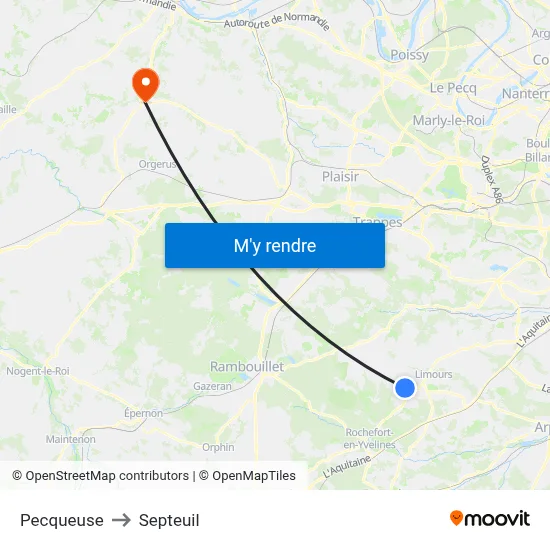 Pecqueuse to Septeuil map