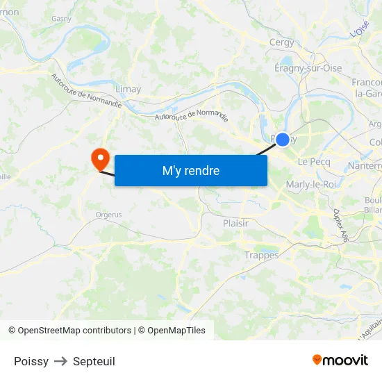 Poissy to Septeuil map