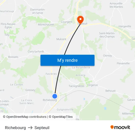 Richebourg to Septeuil map