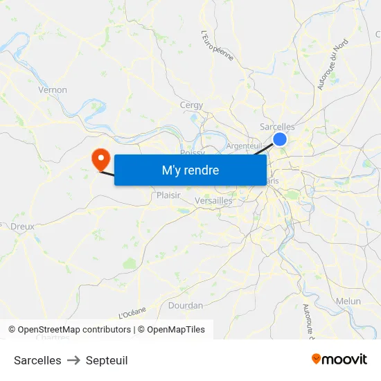 Sarcelles to Septeuil map