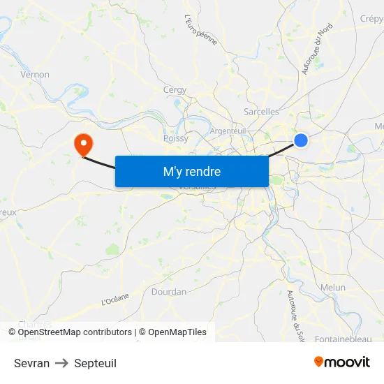 Sevran to Septeuil map