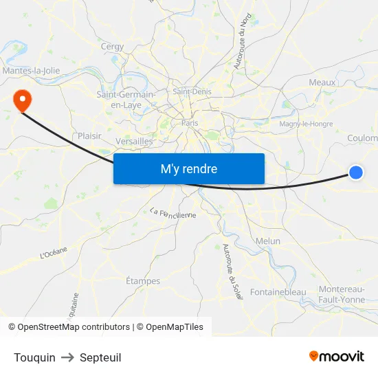 Touquin to Septeuil map