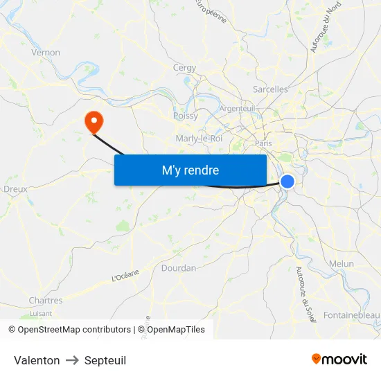 Valenton to Septeuil map