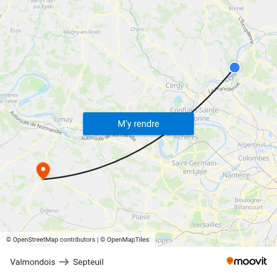 Valmondois to Septeuil map