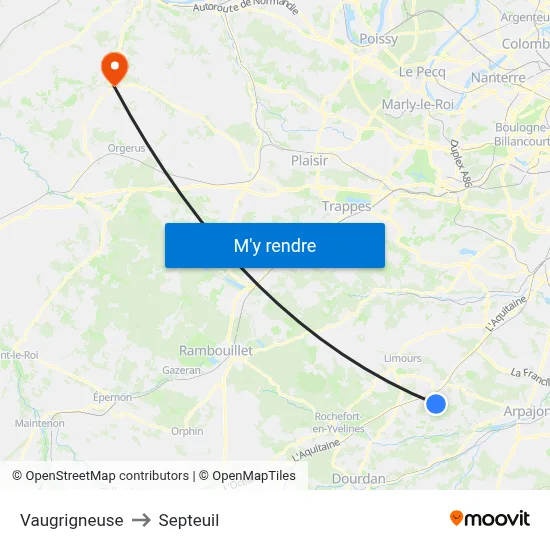Vaugrigneuse to Septeuil map