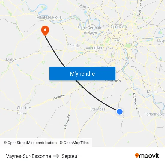Vayres-Sur-Essonne to Septeuil map