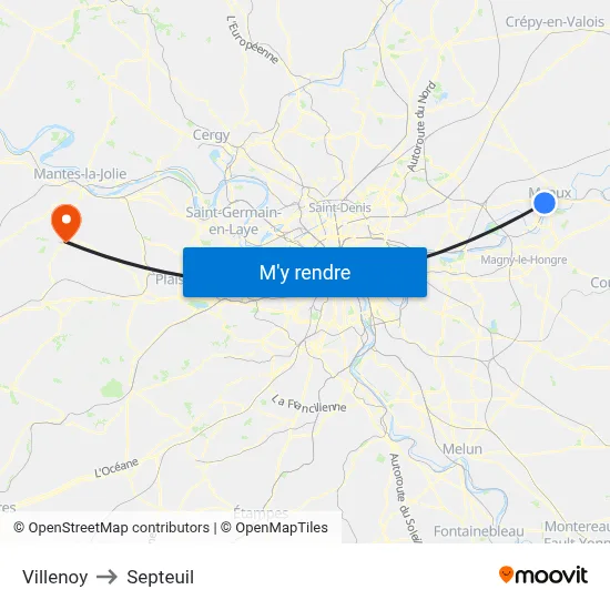 Villenoy to Septeuil map