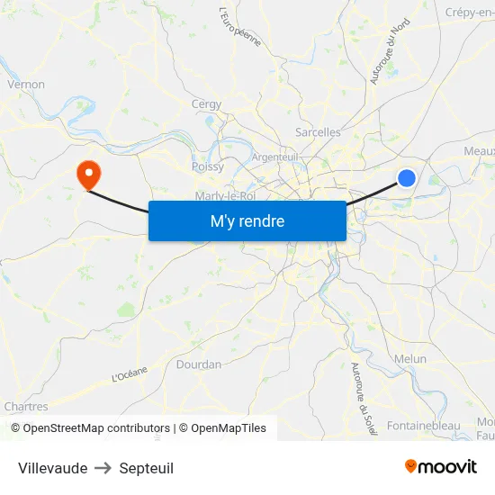 Villevaude to Septeuil map