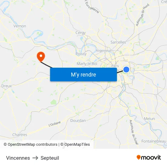 Vincennes to Septeuil map