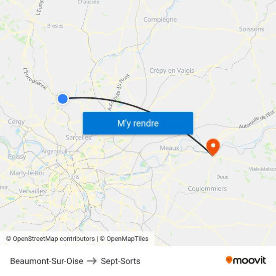 Beaumont-Sur-Oise to Sept-Sorts map