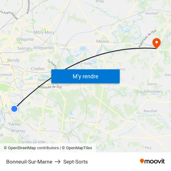Bonneuil-Sur-Marne to Sept-Sorts map