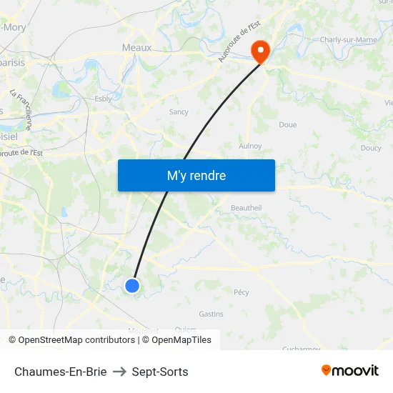 Chaumes-En-Brie to Sept-Sorts map