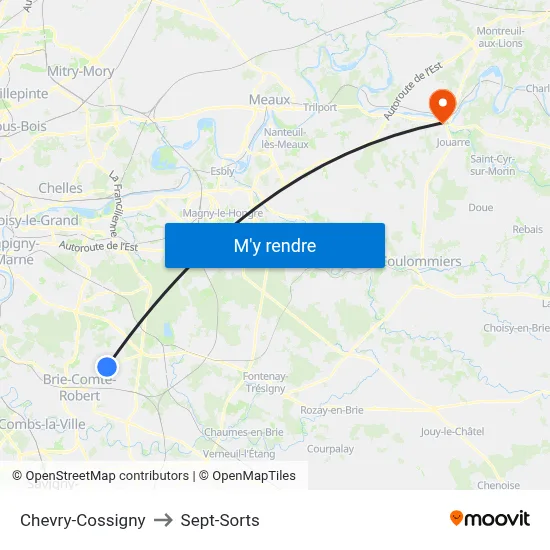 Chevry-Cossigny to Sept-Sorts map
