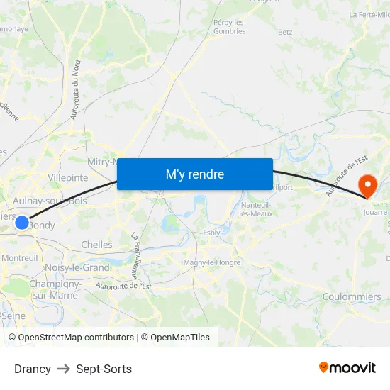 Drancy to Sept-Sorts map