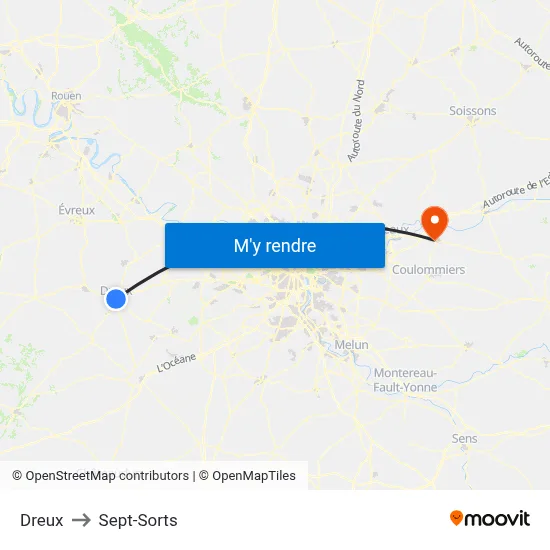 Dreux to Sept-Sorts map