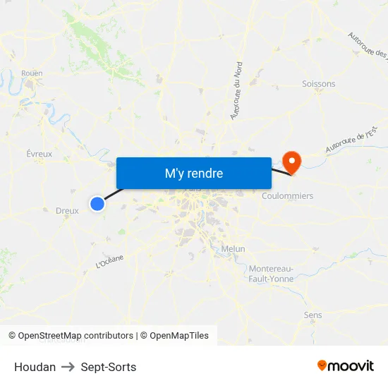Houdan to Sept-Sorts map