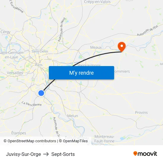 Juvisy-Sur-Orge to Sept-Sorts map