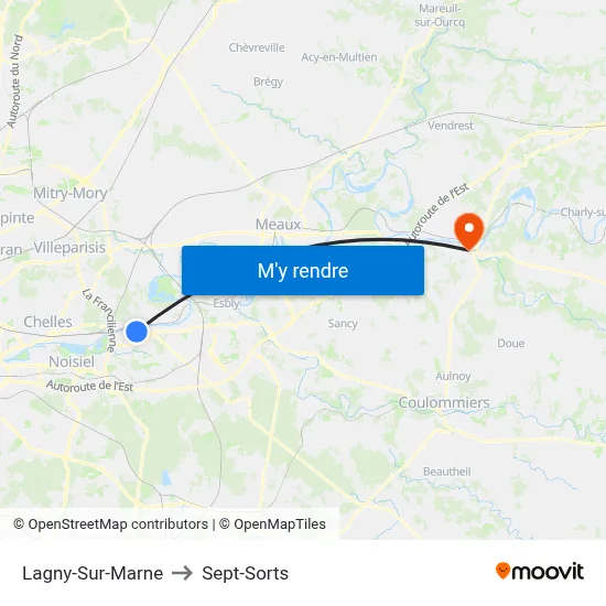 Lagny-Sur-Marne to Sept-Sorts map
