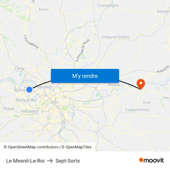 Le Mesnil-Le-Roi to Sept-Sorts map