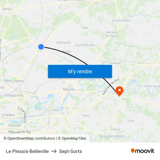 Le Plessis-Belleville to Sept-Sorts map