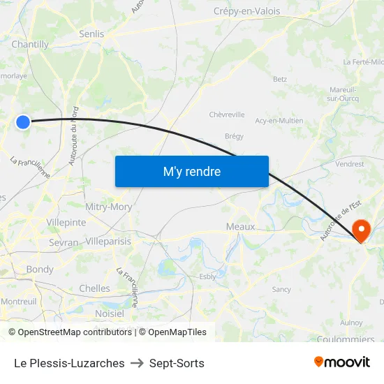 Le Plessis-Luzarches to Sept-Sorts map