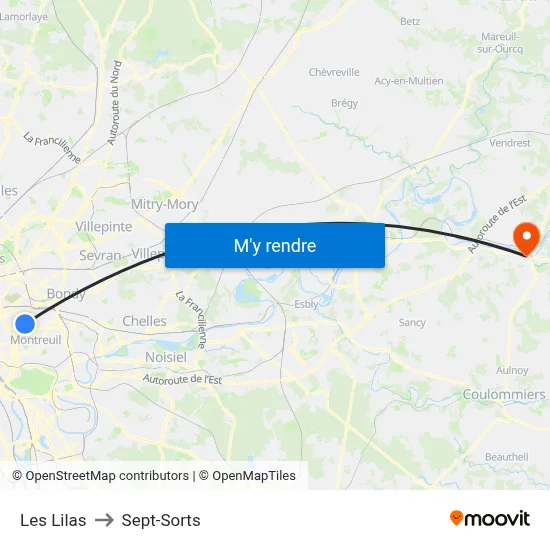 Les Lilas to Sept-Sorts map