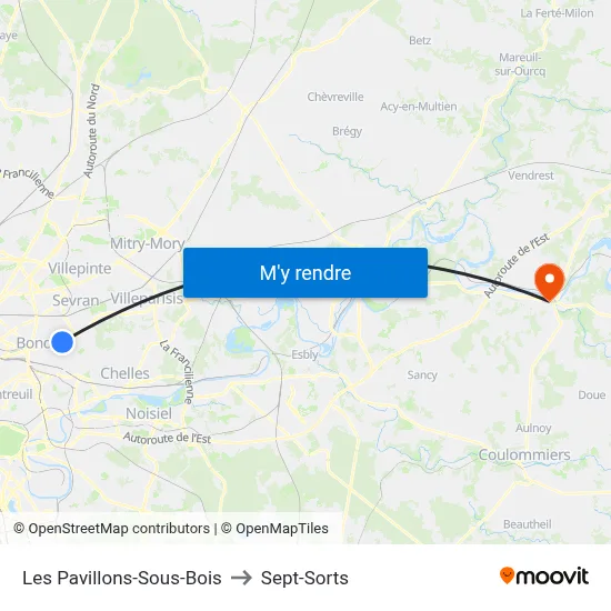Les Pavillons-Sous-Bois to Sept-Sorts map