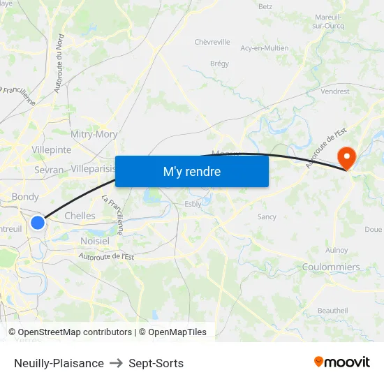 Neuilly-Plaisance to Sept-Sorts map