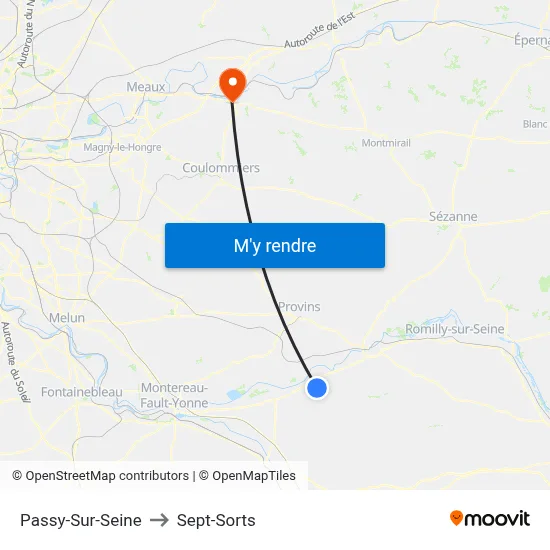 Passy-Sur-Seine to Sept-Sorts map