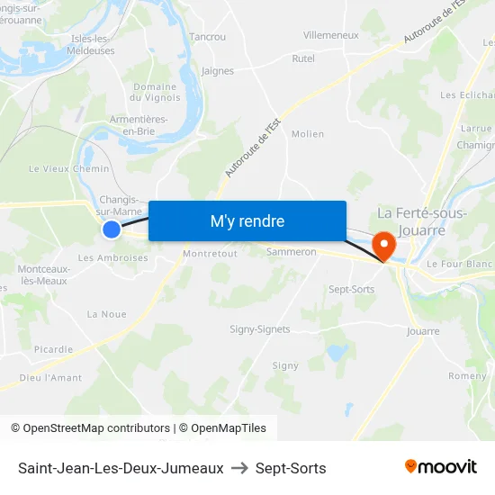 Saint-Jean-Les-Deux-Jumeaux to Sept-Sorts map