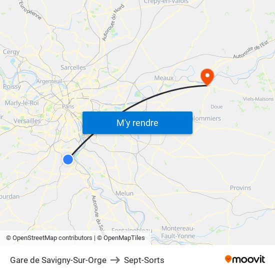 Gare de Savigny-Sur-Orge to Sept-Sorts map