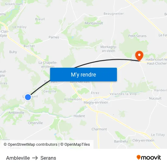 Ambleville to Serans map