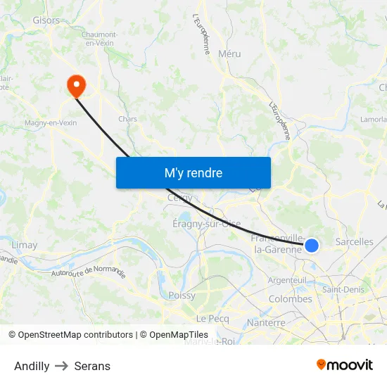 Andilly to Serans map