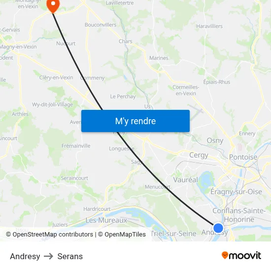 Andresy to Serans map