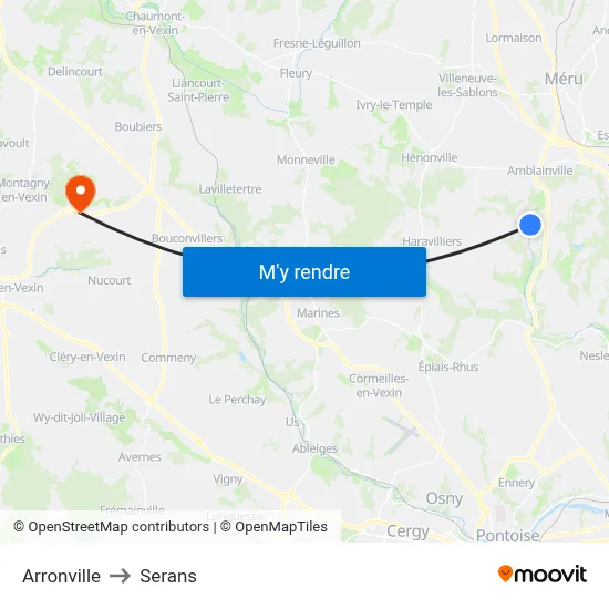 Arronville to Serans map