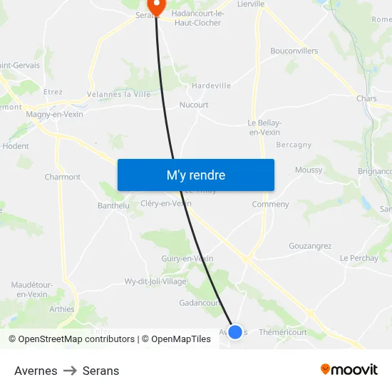 Avernes to Serans map