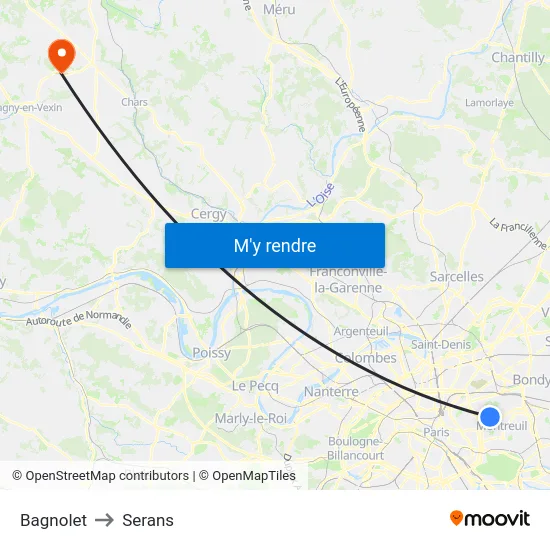 Bagnolet to Serans map