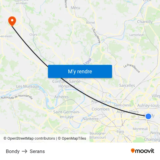 Bondy to Serans map