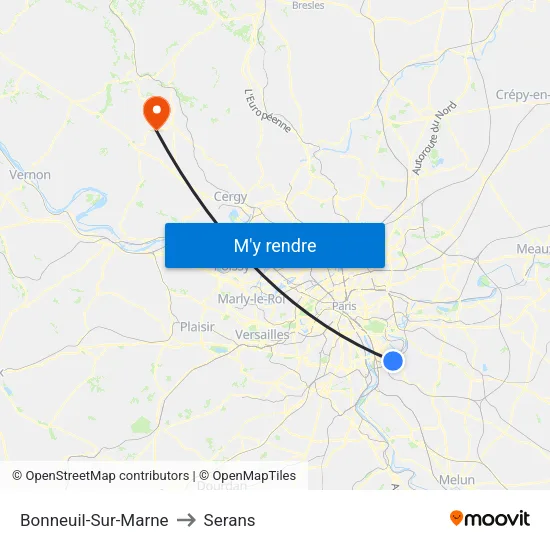 Bonneuil-Sur-Marne to Serans map