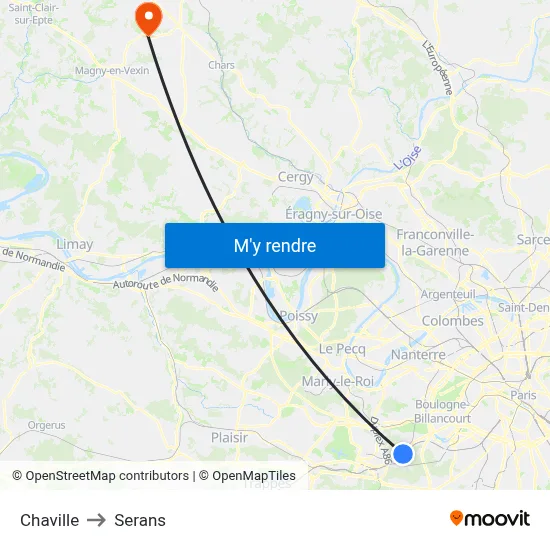 Chaville to Serans map
