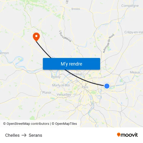 Chelles to Serans map