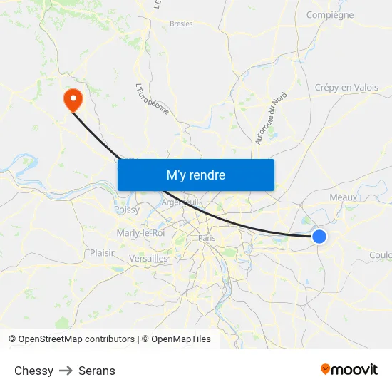 Chessy to Serans map