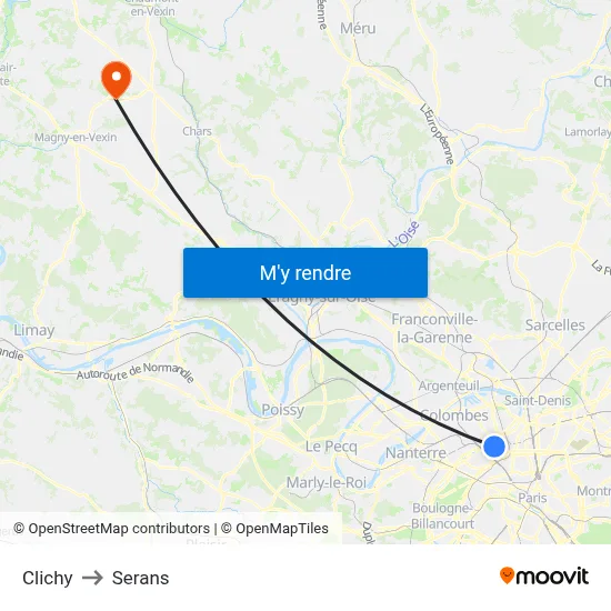 Clichy to Serans map