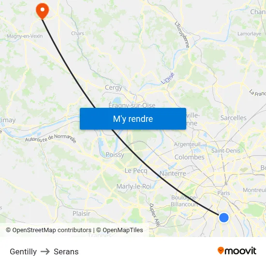 Gentilly to Serans map