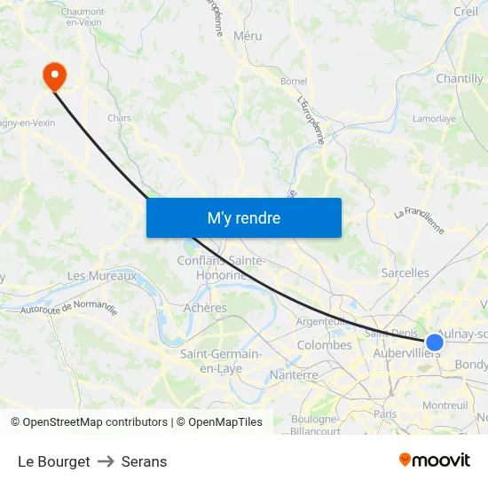 Le Bourget to Serans map