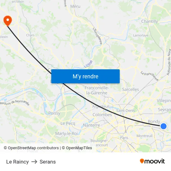 Le Raincy to Serans map