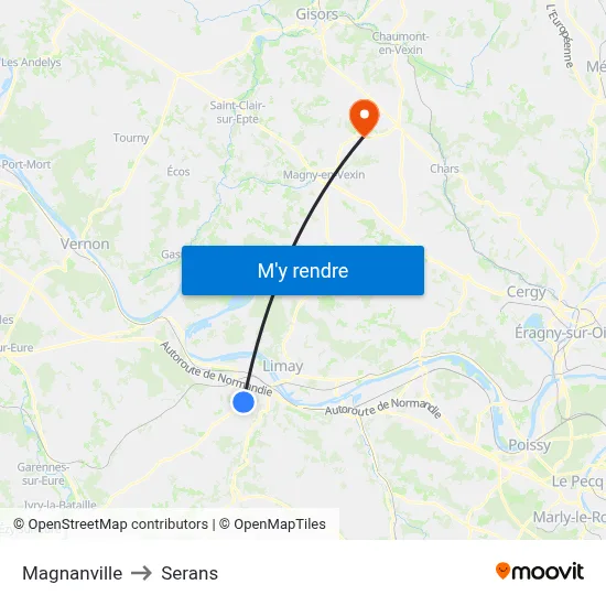Magnanville to Serans map