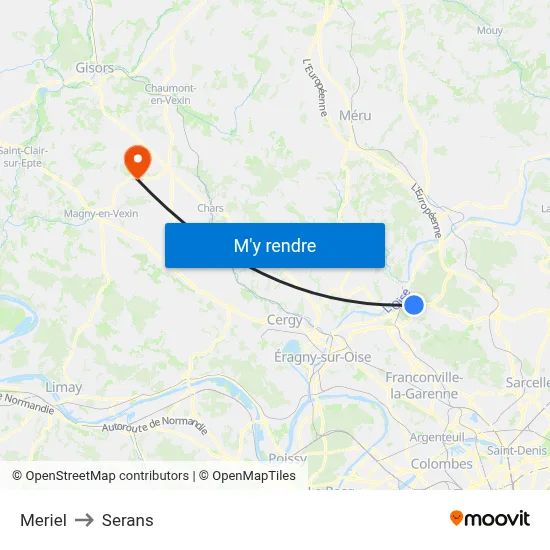 Meriel to Serans map